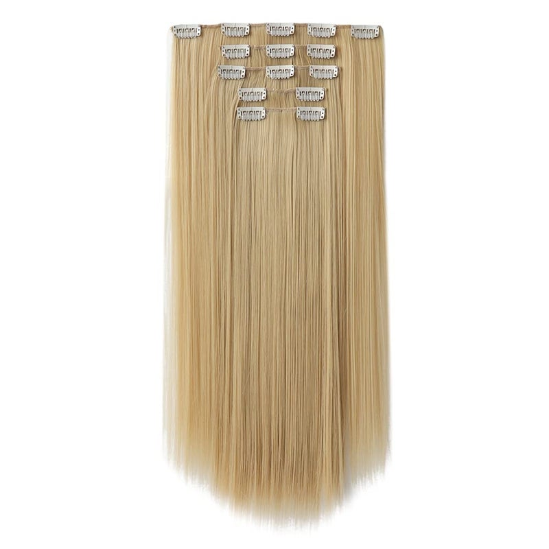 HSPJHTM Blonde Hair Extensions Clip in Hair Extension for Women Halloween 5 Pieces 22 Synthetic Long Straight Natural Thick Blond Hair Pieces for Girls Cheap Full Head