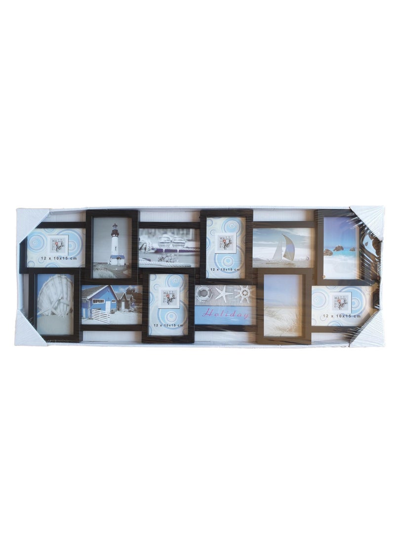 Family photo frame with 12 photos, 3D, black plastic, measuring 84 x 32 cm