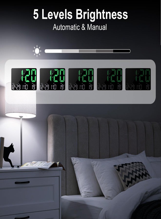 ساعة حائط رقمية LED كبيرة الحجم مقاس 12 بوصة من لافوكس، قابلة للتركيب على الحائط أو كساعة مكتبية مع جهاز تحكم عن بعد، منبه، تاريخ، يوم، درجة حرارة، ساعات إلكترونية عصرية لغرفة النوم، غرفة المعيشة، المكتب، لون أخضر - Image 4