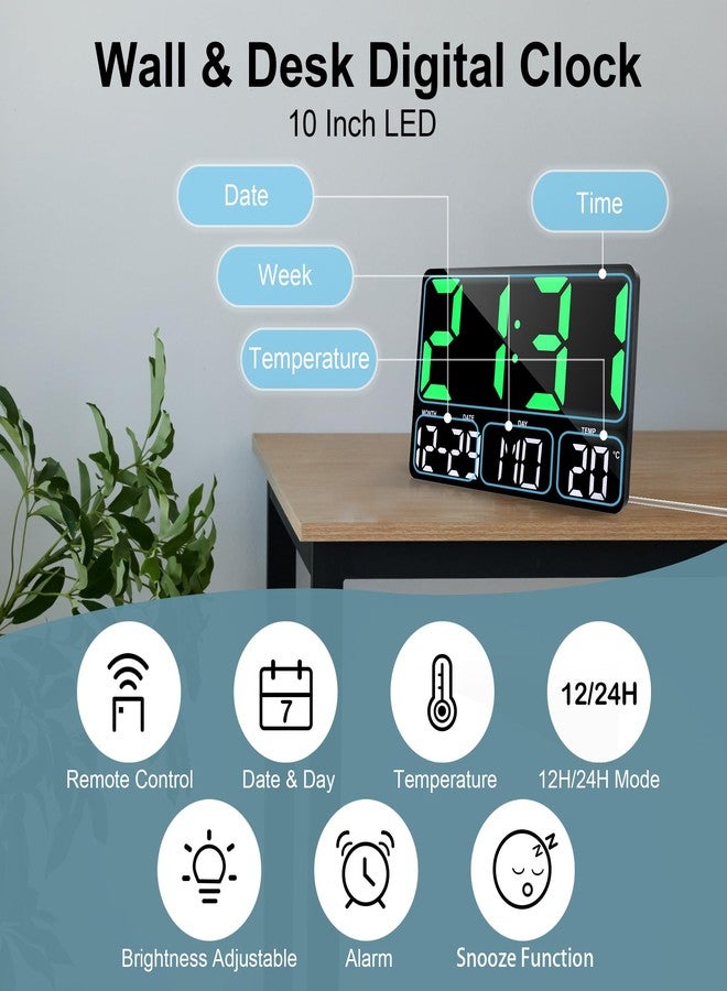 ساعة حائط رقمية LED كبيرة الحجم مقاس 12 بوصة من لافوكس، قابلة للتركيب على الحائط أو كساعة مكتبية مع جهاز تحكم عن بعد، منبه، تاريخ، يوم، درجة حرارة، ساعات إلكترونية عصرية لغرفة النوم، غرفة المعيشة، المكتب، لون أخضر - Image 2