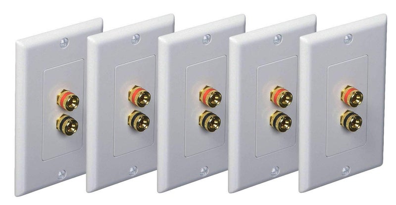 iMBAPrice (5 Pack) Premium 2 Connector Banana Wall Plate - Banana Plug Binding Post Wall Plate for Speakers white - Image 1