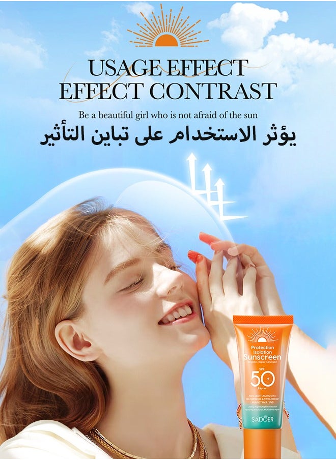 SADOER - Water Resistant and Non-Greasy Sunscreen Lotion With Broad Spectrum, Mineral Oil Face & Body Sunscreen SPF 50, UVA & UVB Protection, Lightweight & Fast-absorbing,50g-1PCS - Image 1
