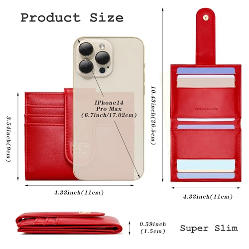 GEEAD Red Mini Small Wallets for Women Slim Bifold Credit Card Holder Minimalist Zipper Coin Pocket Red Wallet for Christmas - Image 2