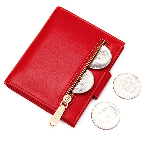 GEEAD Red Mini Small Wallets for Women Slim Bifold Credit Card Holder Minimalist Zipper Coin Pocket Red Wallet for Christmas - Image 5