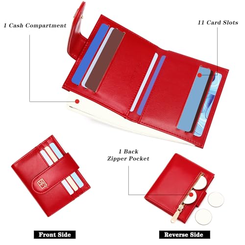 GEEAD Red Mini Small Wallets for Women Slim Bifold Credit Card Holder Minimalist Zipper Coin Pocket Red Wallet for Christmas - Image 3