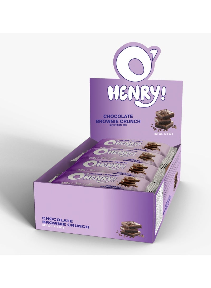 O'HENRY NUTRITION Collagen + Protein Bar - Chocolate Brownie Crunch, No Added Sugar, 23g Protein, Pack of 12 (60g Each) - Image 1