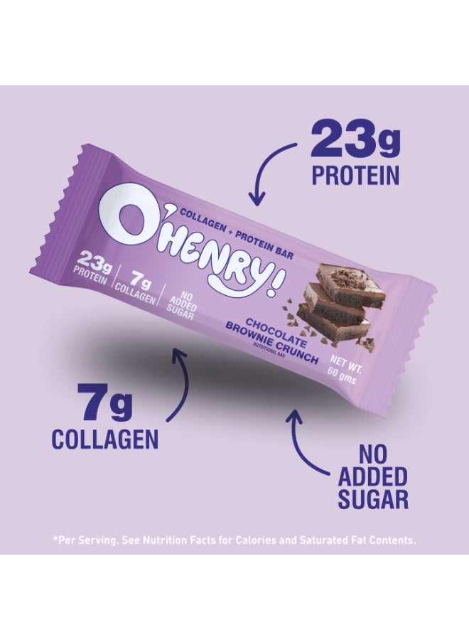 O'HENRY NUTRITION Collagen + Protein Bar - Chocolate Brownie Crunch, No Added Sugar, 23g Protein, Pack of 12 (60g Each) - Image 4