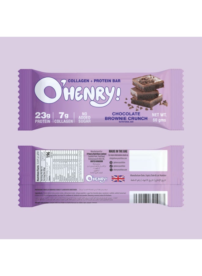 O'HENRY NUTRITION Collagen + Protein Bar - Chocolate Brownie Crunch, No Added Sugar, 23g Protein, Pack of 12 (60g Each) - Image 5