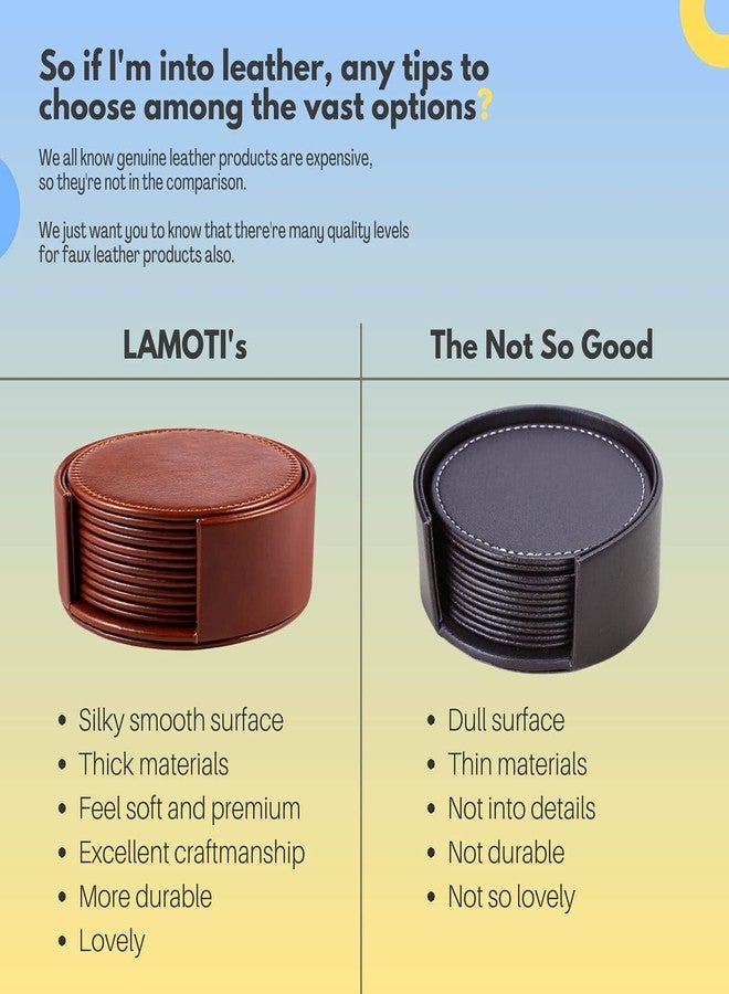 LAMOTI Leather Coasters for Drinks, 4" Drink Coasters Set of 6 with Holder for Tabletop Protection, Handmade Luxurious Home Décor and Housewarming Gift (Brown) - Image 3