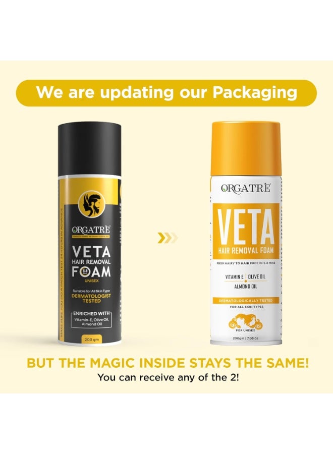 Orgatre Veta Hair Removal Foam Wash For Men & Women | Painless Body Hair Removal Spray For Chest, Back, Legs & Under Arms| Hair Removal Cream Spray - 200 Gm - Image 2