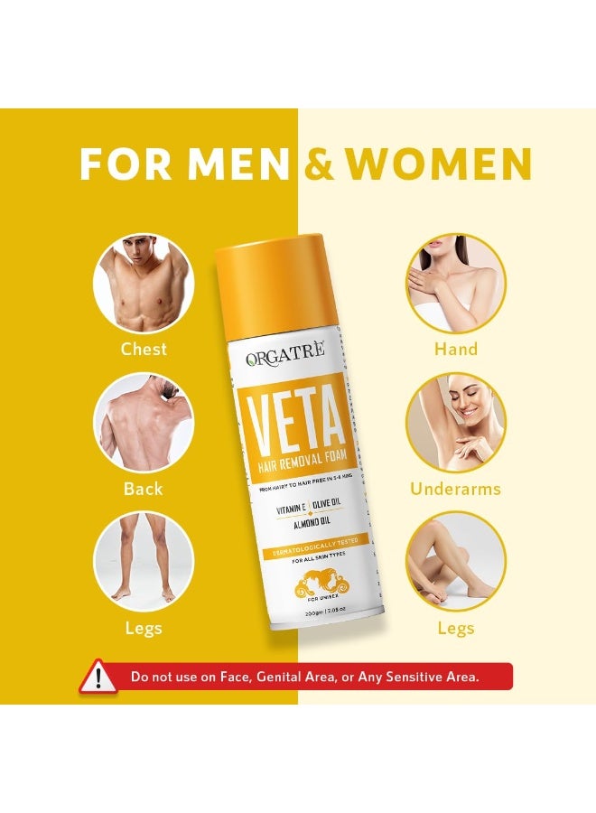 Orgatre Veta Hair Removal Foam Wash For Men & Women | Painless Body Hair Removal Spray For Chest, Back, Legs & Under Arms| Hair Removal Cream Spray - 200 Gm - Image 5