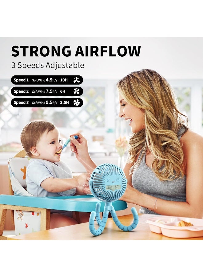AMACOOL Battery Operated Stroller Fan Flexible Tripod Clip On Fan with 3 Speeds and Rotatable Handheld Personal Fans for Car Seat Crib Bike Treadmill (Blue) - Image 3