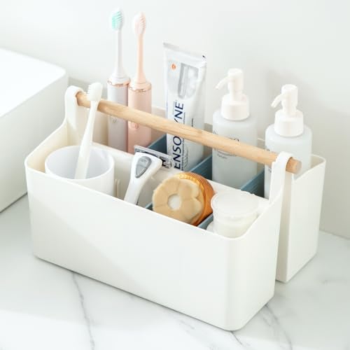 Vidifor Large Portable Basket with Handle, Plastic Craft Storage Organizer Caddy Tote with Adjustable Divided for Makeup Art Supplies, Sewing, Colored Pencils-Blue - Image 4