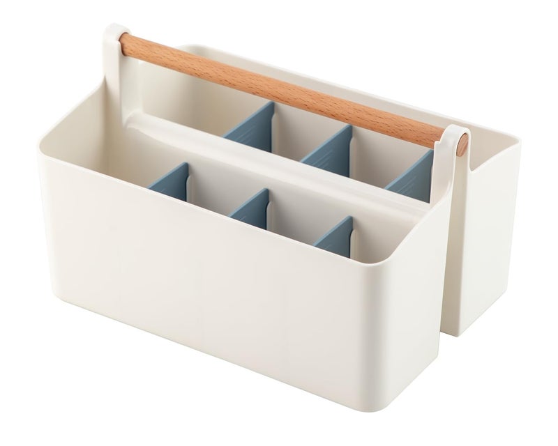Vidifor Large Portable Basket with Handle, Plastic Craft Storage Organizer Caddy Tote with Adjustable Divided for Makeup Art Supplies, Sewing, Colored Pencils-Blue - Image 1