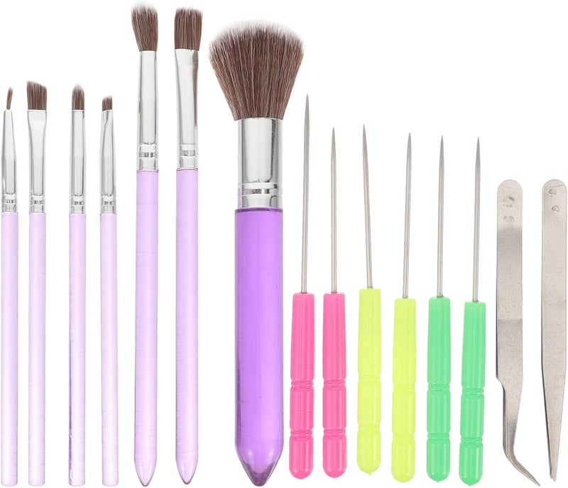 GALPADA 15pcs Fondant Cake Decorating Tools Set with Cake Paint Brushes and Venting Needle Multi-function Watercolor Brush Kit for Baking - Image 1