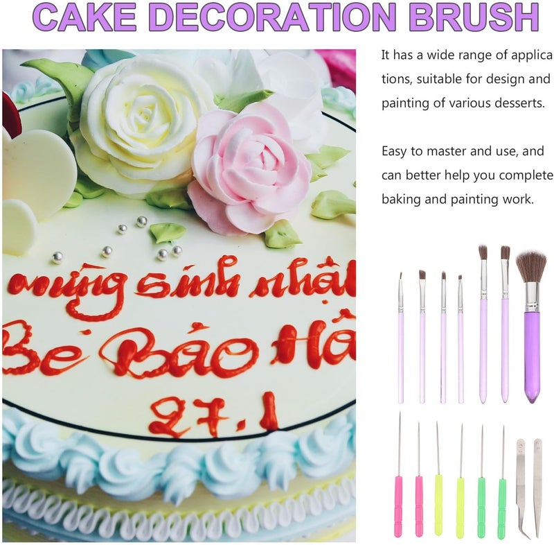 GALPADA 15pcs Fondant Cake Decorating Tools Set with Cake Paint Brushes and Venting Needle Multi-function Watercolor Brush Kit for Baking - Image 3