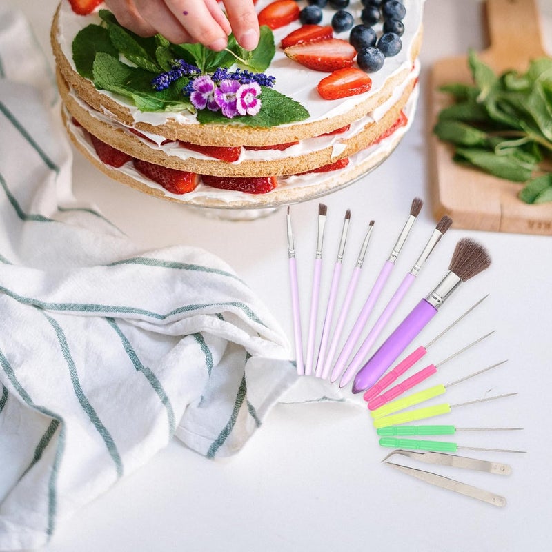 GALPADA 15pcs Fondant Cake Decorating Tools Set with Cake Paint Brushes and Venting Needle Multi-function Watercolor Brush Kit for Baking - Image 5