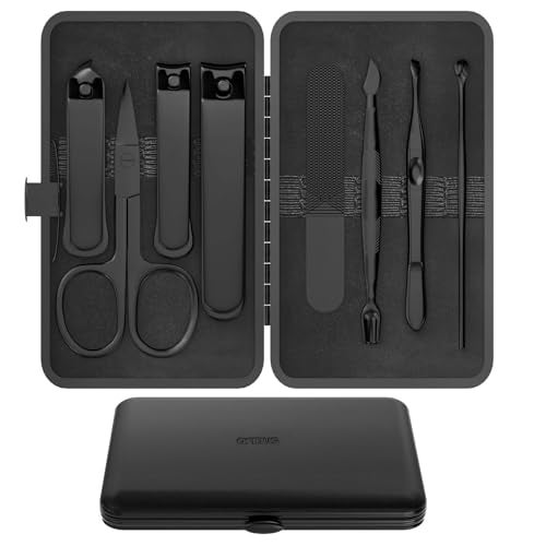 OFIDUS Precision 8 Pieces Men’s Nail Grooming Travel Kit, Stainless Steel Manicure Set with Fingernail & Toenail Clippers, Nail File, Slant Tip Tweezers, Cuticle Scissors, Cuticle Pusher, Travel Case - Image 1