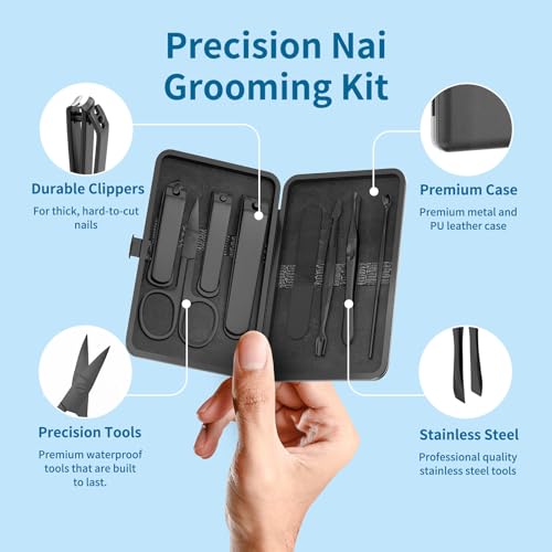 OFIDUS Precision 8 Pieces Men’s Nail Grooming Travel Kit, Stainless Steel Manicure Set with Fingernail & Toenail Clippers, Nail File, Slant Tip Tweezers, Cuticle Scissors, Cuticle Pusher, Travel Case - Image 2