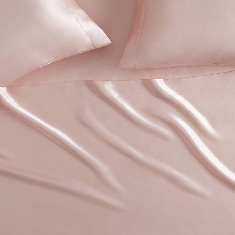 Serta SatinLuxury 4pc Soft Lightweight Deep Pocket Bedding Silky Satin Sheet Set with Pillowcases, King, Blush Pink - Image 5