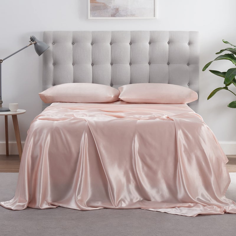 Serta SatinLuxury 4pc Soft Lightweight Deep Pocket Bedding Silky Satin Sheet Set with Pillowcases, King, Blush Pink - Image 1
