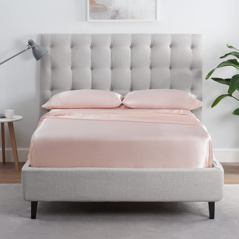 Serta SatinLuxury 4pc Soft Lightweight Deep Pocket Bedding Silky Satin Sheet Set with Pillowcases, King, Blush Pink - Image 3