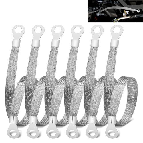 OXDFK 6 PCS Universal Automotive Braided Copper Ground Strap, 12 Inch Engine Ground Strap Kit with Terminal Plugs, Copper Tinned Ground Strap Wire for Most Vehicle Cars Engine (Copper Tinned) - Image 1