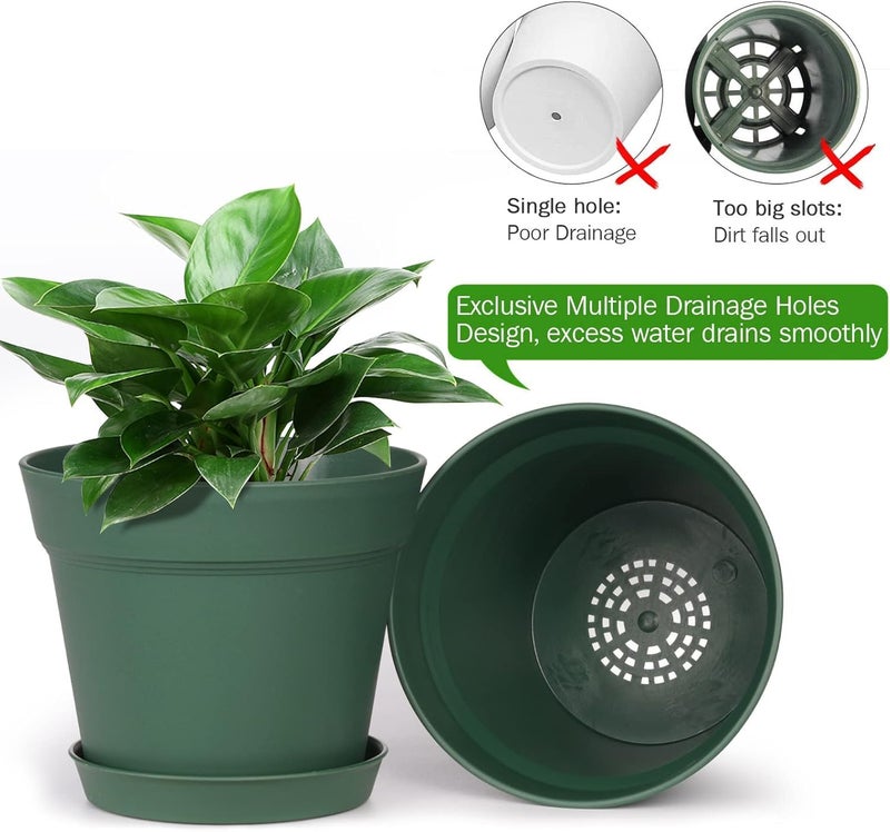 homenote Plant Pots,7.5 Inch Flower Pots for Plants Plastic Planters for Indoor with Multiple Drainage Holes and Trays, for All Home Garden Flowers Succulents,Outdoor(Green,8 Pack) - Image 4