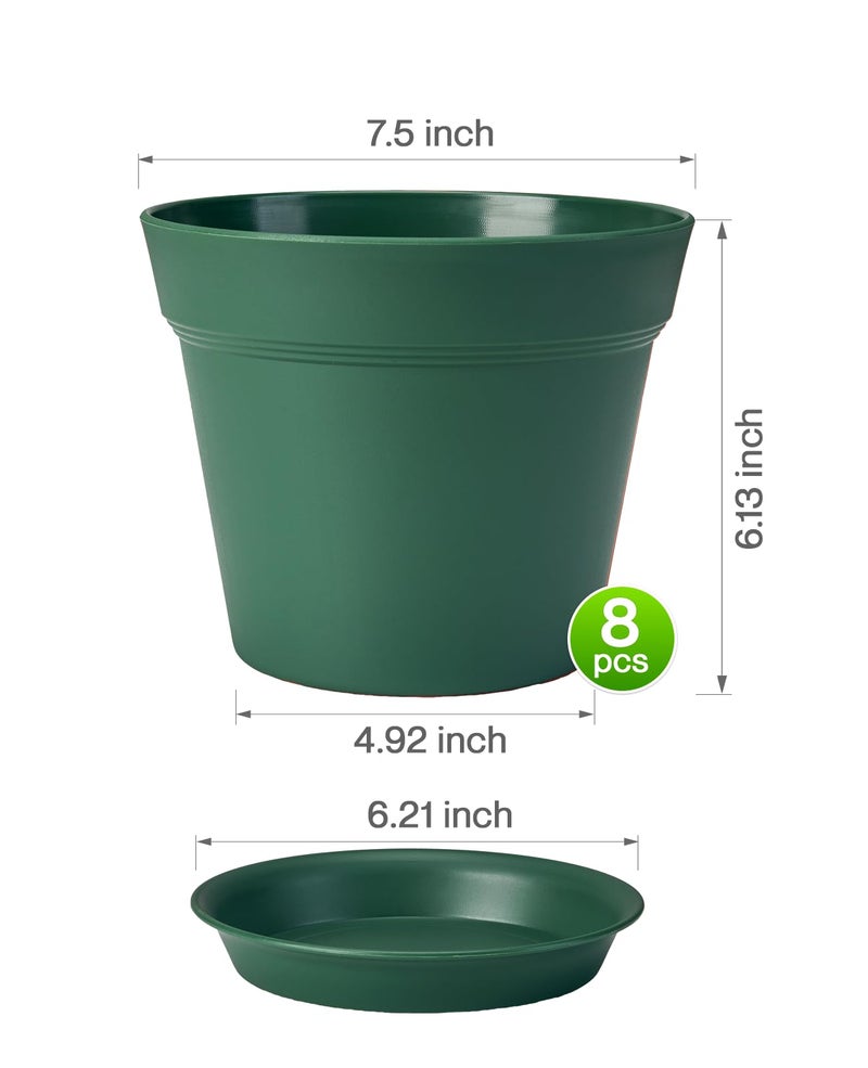 homenote Plant Pots,7.5 Inch Flower Pots for Plants Plastic Planters for Indoor with Multiple Drainage Holes and Trays, for All Home Garden Flowers Succulents,Outdoor(Green,8 Pack) - Image 5