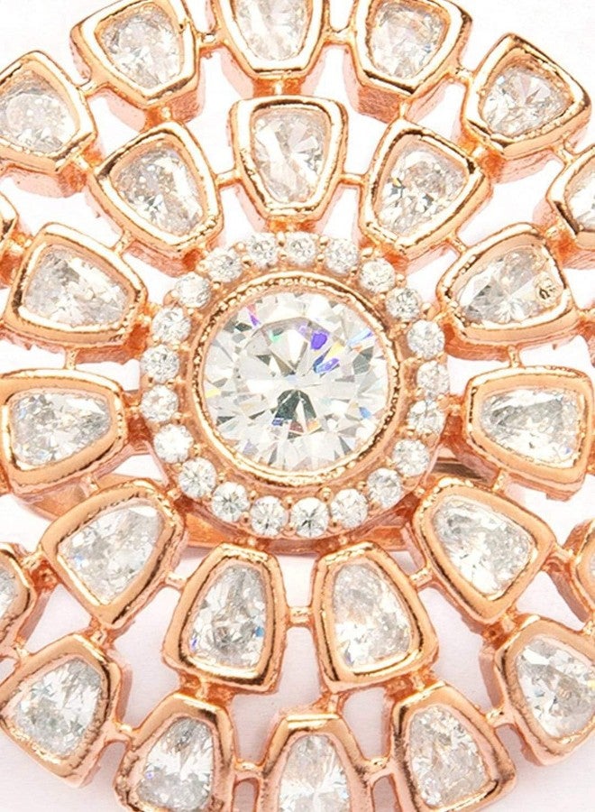 Rubans 18K Gold-Plated Cubic Zirconia & Kundan Studded Adjustable Cocktail Ring | Statement Jewelry for Women & Girls - Image 3