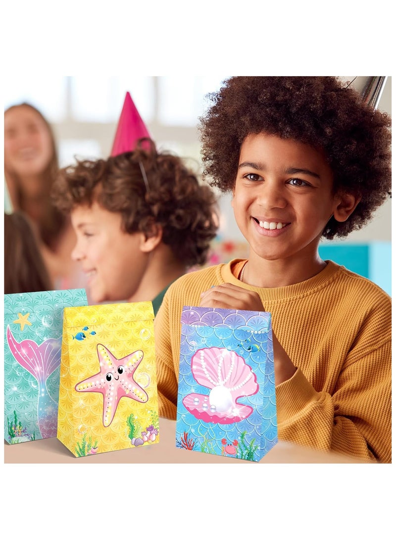 SYOSI 20Pcs Mermaid Goodie Bags Mermaid Party Favor Bags with Mermaid Stickers Mermaid Paper Party Favor Candy Gift Bags Under the Sea Goodie Treat Gift Wrap Bags for Birthday Party Decorations - Image 3