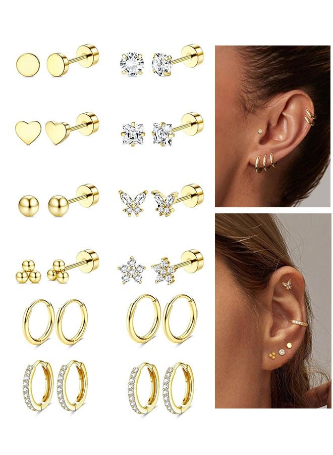 24pcs Small Gold Hoop Earrings for Women, 18K Gold Plated Stainless Steel Small Hoop Earrings Set for Multiple Piercing, Gorgeous Huggie Hoop Cartilage Helix Tragus Earrings - Image 1