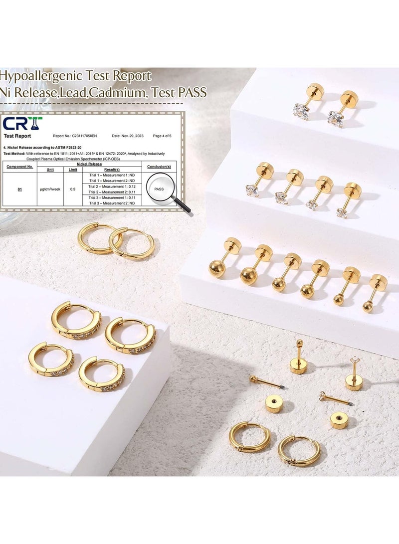 24pcs Small Gold Hoop Earrings for Women, 18K Gold Plated Stainless Steel Small Hoop Earrings Set for Multiple Piercing, Gorgeous Huggie Hoop Cartilage Helix Tragus Earrings - Image 3
