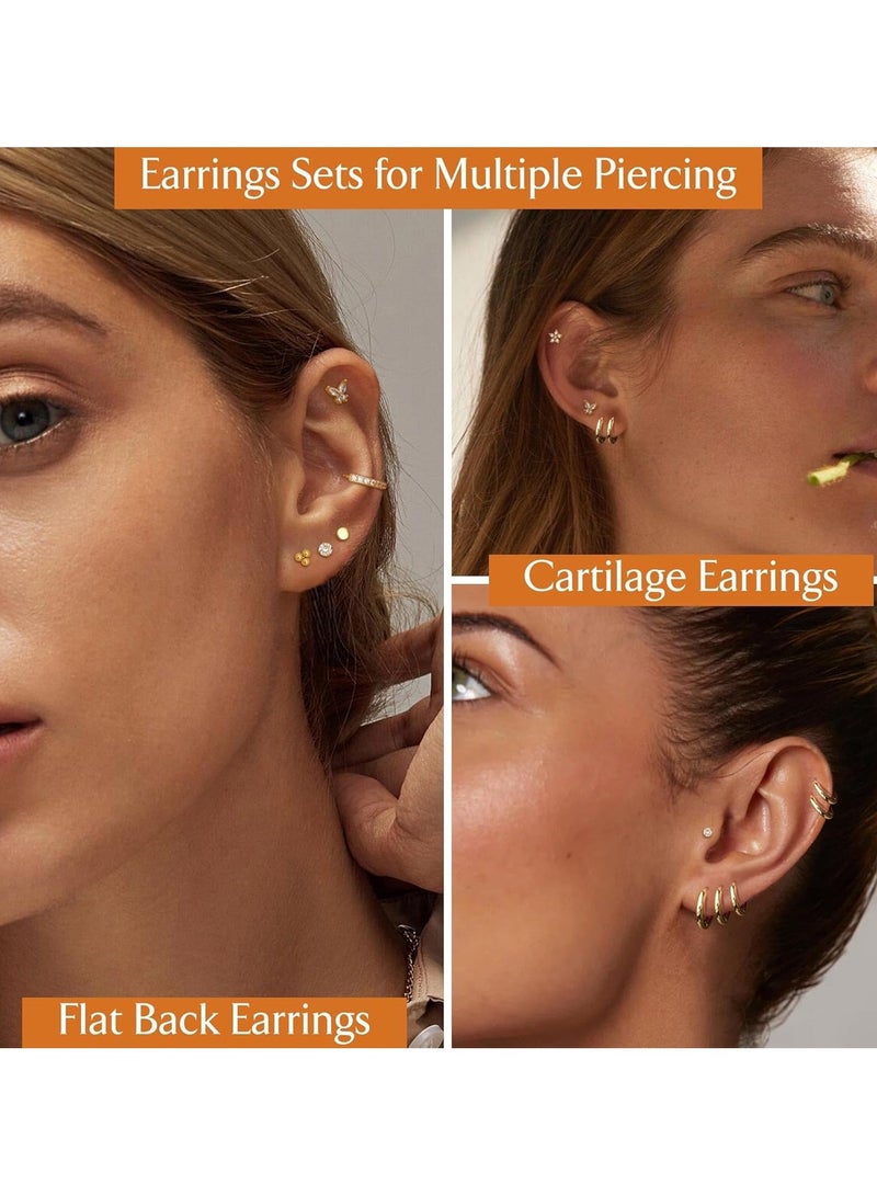 24pcs Small Gold Hoop Earrings for Women, 18K Gold Plated Stainless Steel Small Hoop Earrings Set for Multiple Piercing, Gorgeous Huggie Hoop Cartilage Helix Tragus Earrings - Image 5