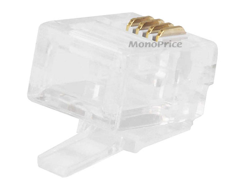 Monoprice موصلات RJ11 مودولار 6P4C من مونو برايس - لكابل صلب/مجدول مسطح، 1u، 2 سنون، 50 حزمة، شفاف - Image 2