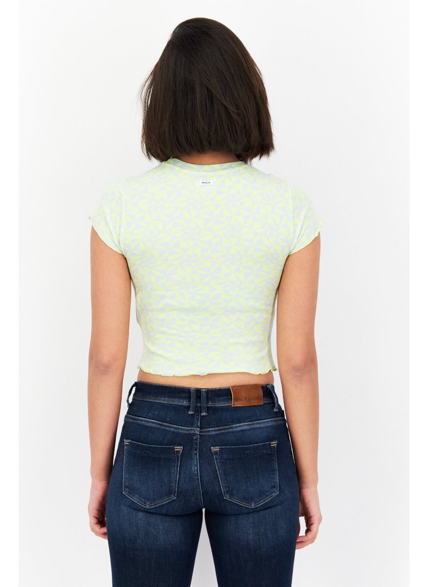 rvca Women Crew Neck Short Sleeve Allover Print Top, Lime Green  - Image 4