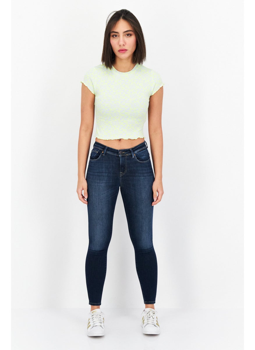 rvca Women Crew Neck Short Sleeve Allover Print Top, Lime Green  - Image 3