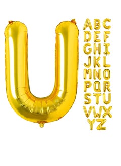 Party with Emma Gold Letter A to Z Balloons 32 inch Large Alphabet Balloons Gold Helium Foil Letter Balloon Banner for Birthday Party Anniversary Wedding Decoration (Gold-U)  - Image 1
