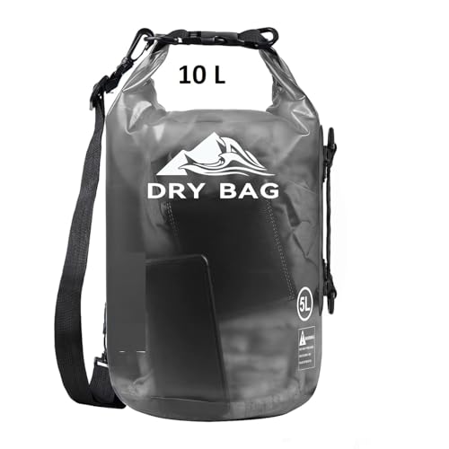 Delzon 1 Compartment 10 Liter Transparent Ocan Bag Roll Top Transparent Storage Bag Lightweight Dry for Traveling, Swimming, Kayaking, Camping, Fishing Backpack (Transparent Black) - Image 1