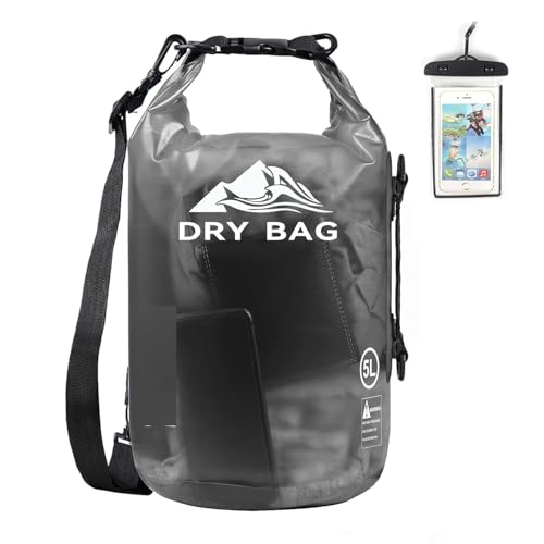 Delzon 1 Compartment 10 Liter Transparent Ocan Bag Roll Top Transparent Storage Bag Lightweight Dry for Traveling, Swimming, Kayaking, Camping, Fishing Backpack (Transparent Black) - Image 2