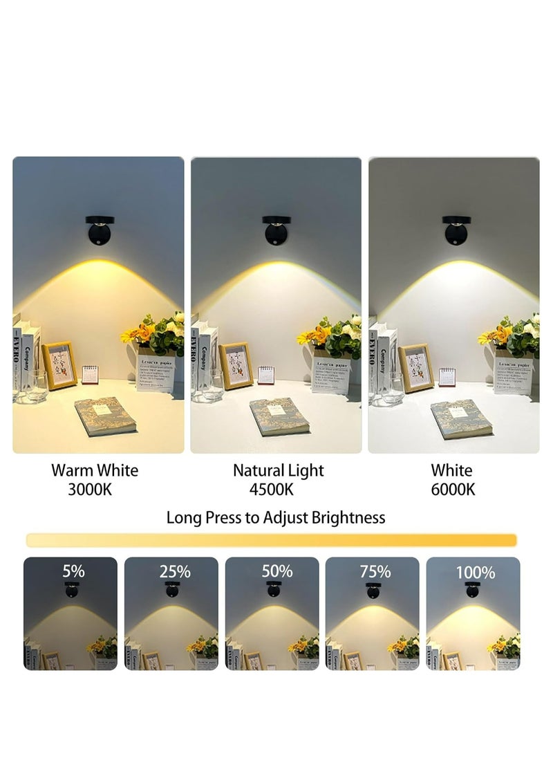 Generic Motion Sensor Picture Light LED Cat-Eye Bulb Wall Sconce, Stick on Display Accent Lighting Dimmable 360° Rotation Rechargeable for Paintings  - Image 2