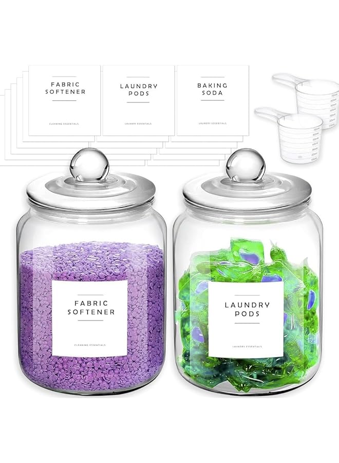 HOOKOR 2 Pcs Glass Jars With Lid, Labels And Spoons. Glass Containers For Laundry Room Organization And Storage, Half Gallon Airtight Glass Jars Holder For Laundry Detergent, Pods, Scent Booster Beads - Image 1