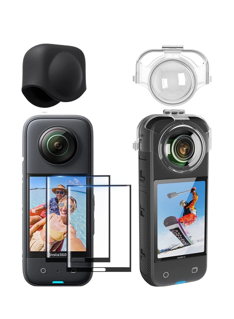 Compatible for Insta360 X3 Lens Guards Screen Tempered Film Set Screen Protector for Insta360 X3 Tempered Glass 9H Hardness Anti-Scratch Body Silicone Cover and Waterproof Lens Protector  - Image 1