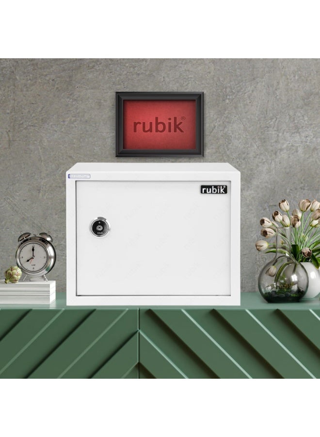 Rubik Safe Box Large with Key Lock, A4 Document Size Locker for Home Office Cash Passport Jewelry Security RB30KCN (30x38x30cm) White - Image 2