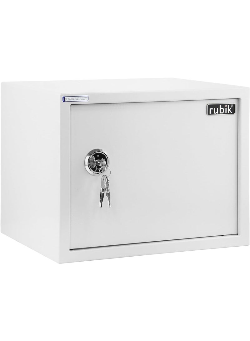 Rubik Safe Box Large with Key Lock, A4 Document Size Locker for Home Office Cash Passport Jewelry Security RB30KCN (30x38x30cm) White - Image 1