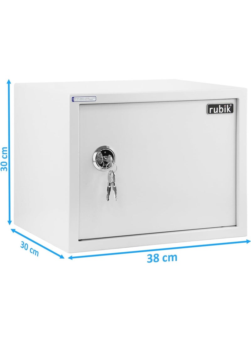 Rubik Safe Box Large with Key Lock, A4 Document Size Locker for Home Office Cash Passport Jewelry Security RB30KCN (30x38x30cm) White - Image 3