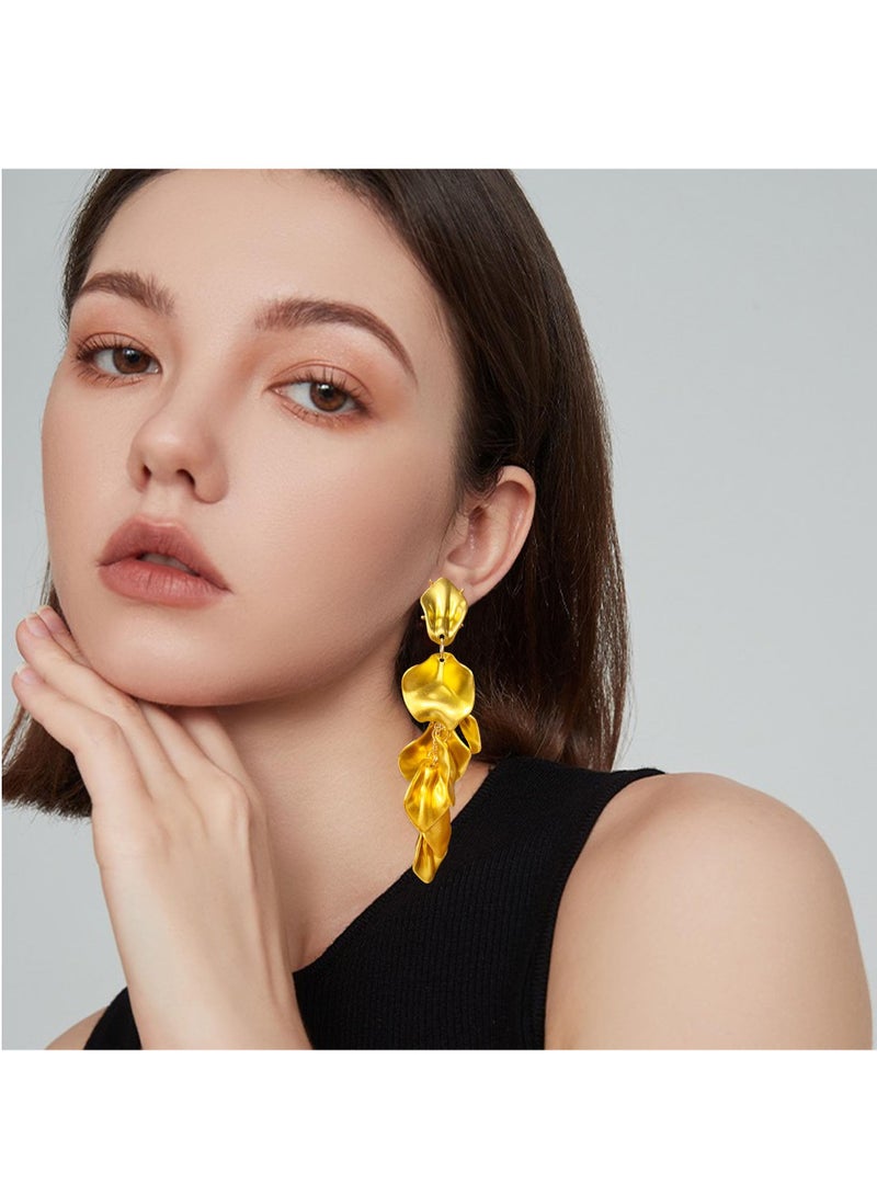 KASTWAVE Long Acrylic Rose Petal Earrings Dangle Exaggerated Flower Earrings Drop Statement Floral Tassel Earrings for Women and Girls - Image 3