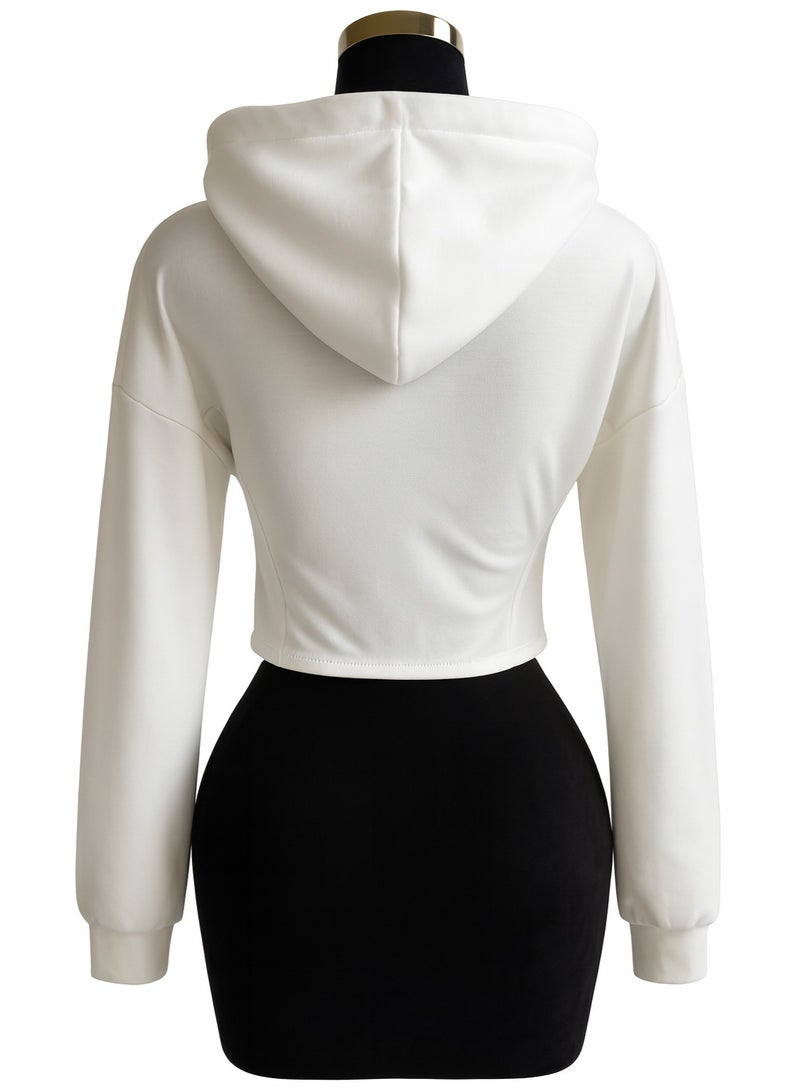 CHEVALIER FASHION Women's Premium White Hooded Tracksuit – Cropped Zip Hoodie & Wide-Leg Joggers Set - Image 4