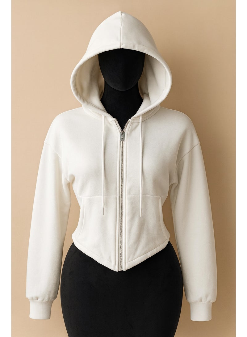 CHEVALIER FASHION Women's Premium White Hooded Tracksuit – Cropped Zip Hoodie & Wide-Leg Joggers Set - Image 3