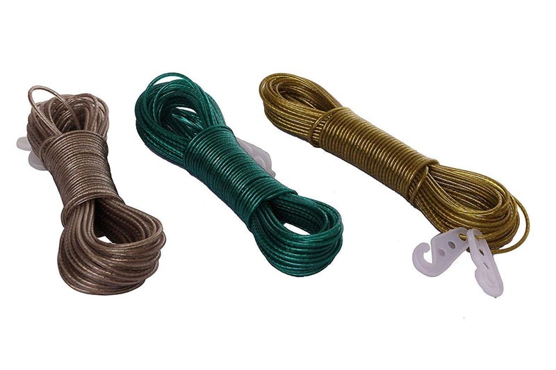 First Front 10 Meter PVC Coated Steel AntiRust Wire Rope Washing Line Clothesline with 2 Plastic Hooks Set of 3 - Image 1